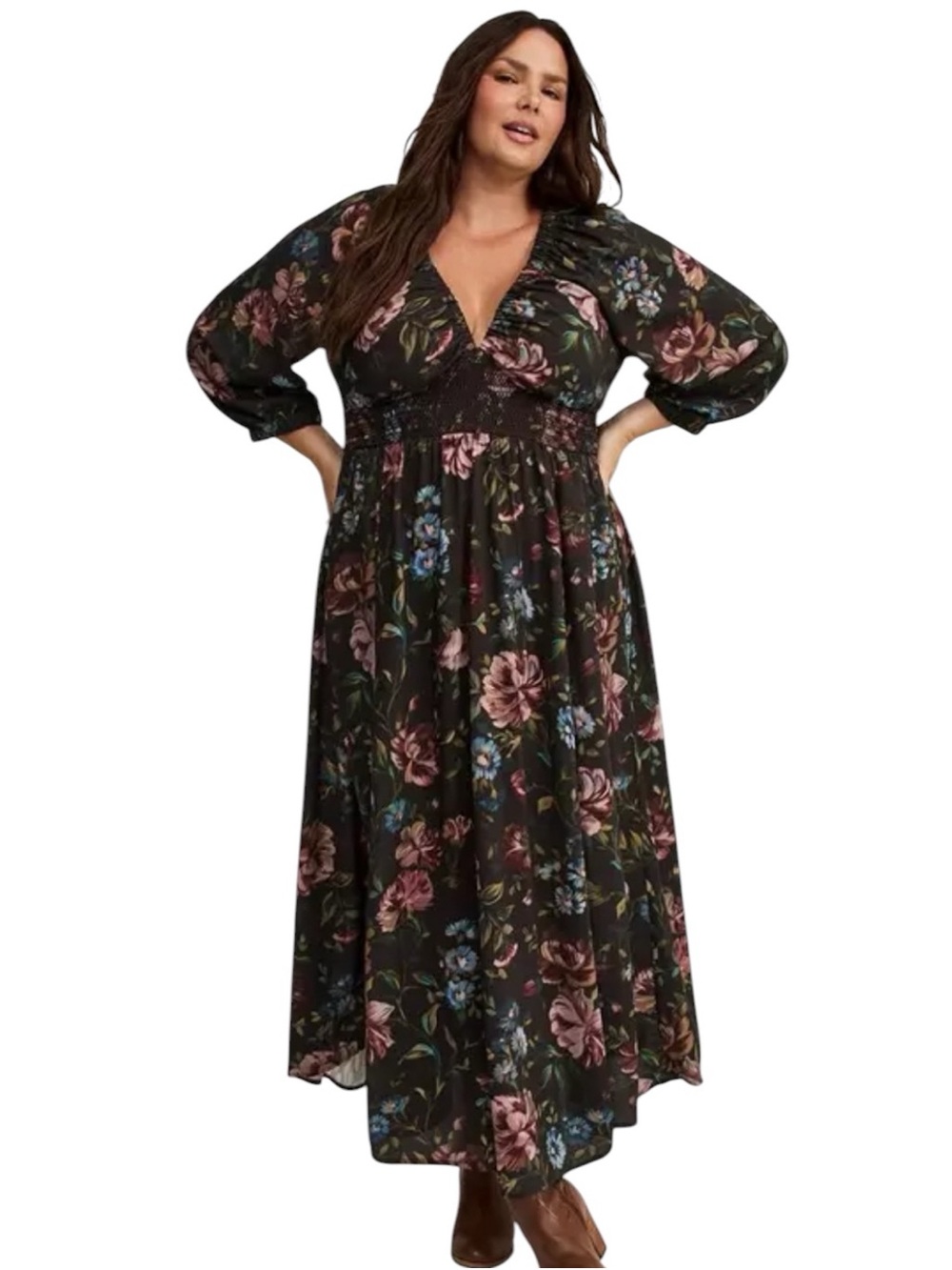 Torrid Maxi V-Neck Raglan-Sleeve Secret Garden Floral Phantom dress 4 NWT